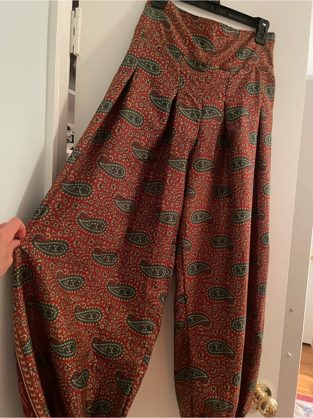 Boho Paisley High-Waist Wide Leg Pants - Rust & Olive